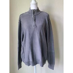 BKE Mens Sweater Sz Large Elbow Pads Mock Neck Quarter Zip Exposed Seams
